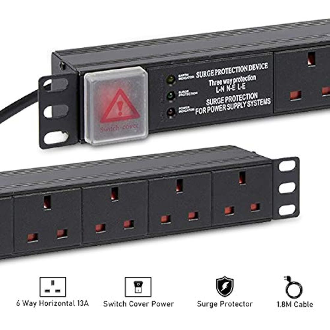 Dynamode 6-Way Rack Mount PDU – 13A Surge Protected Power Strip