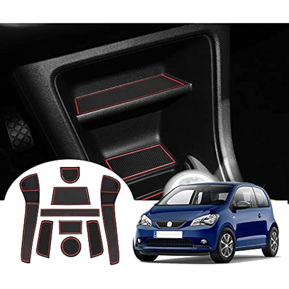 Gafat Non-Slip Rubber Interior Mats for VW UP & Skoda Citigo – Red