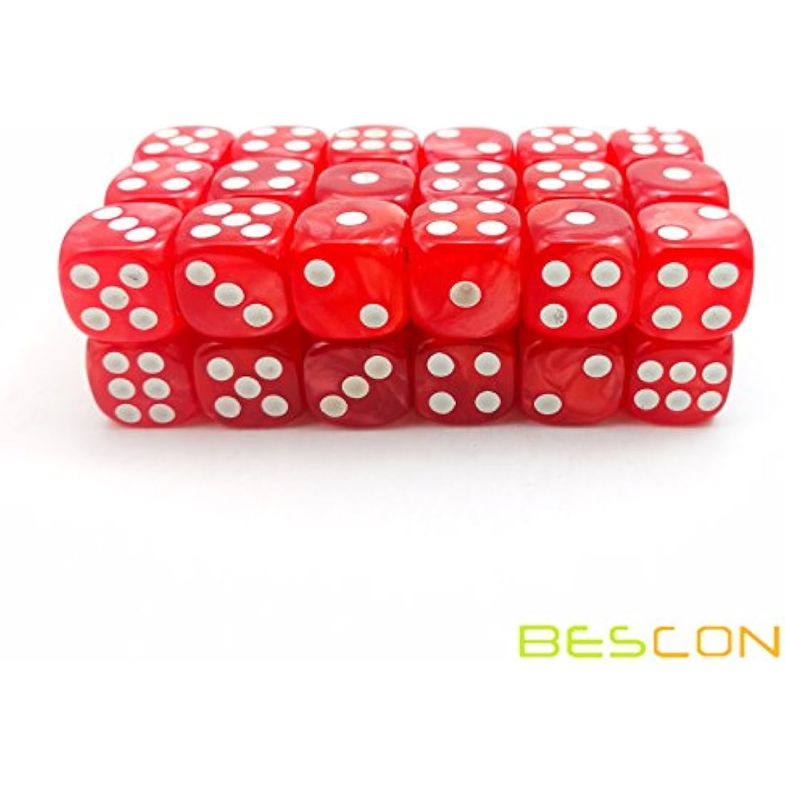 Bescon 12mm Marble Red 6-Sided Dice Set | 36 Count Block with Box