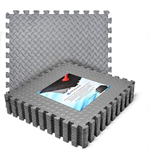 REALIKE Interlocking EVA Foam Exercise Mats | 12 Grey Gym Floor Tiles