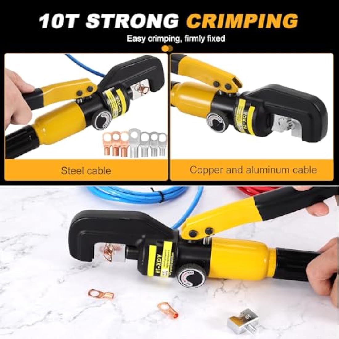 HSEAMALL 10-Ton Hydraulic Crimping Tool for 4-70mm² Copper Terminals