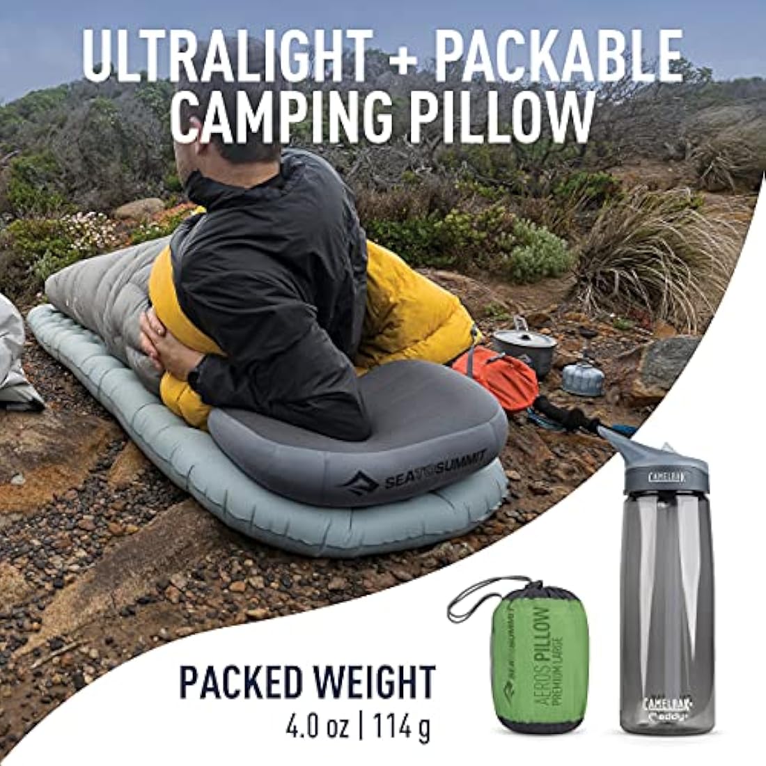 Sea to Summit Aeros Premium Inflatable Camping Pillow – Large, Lime