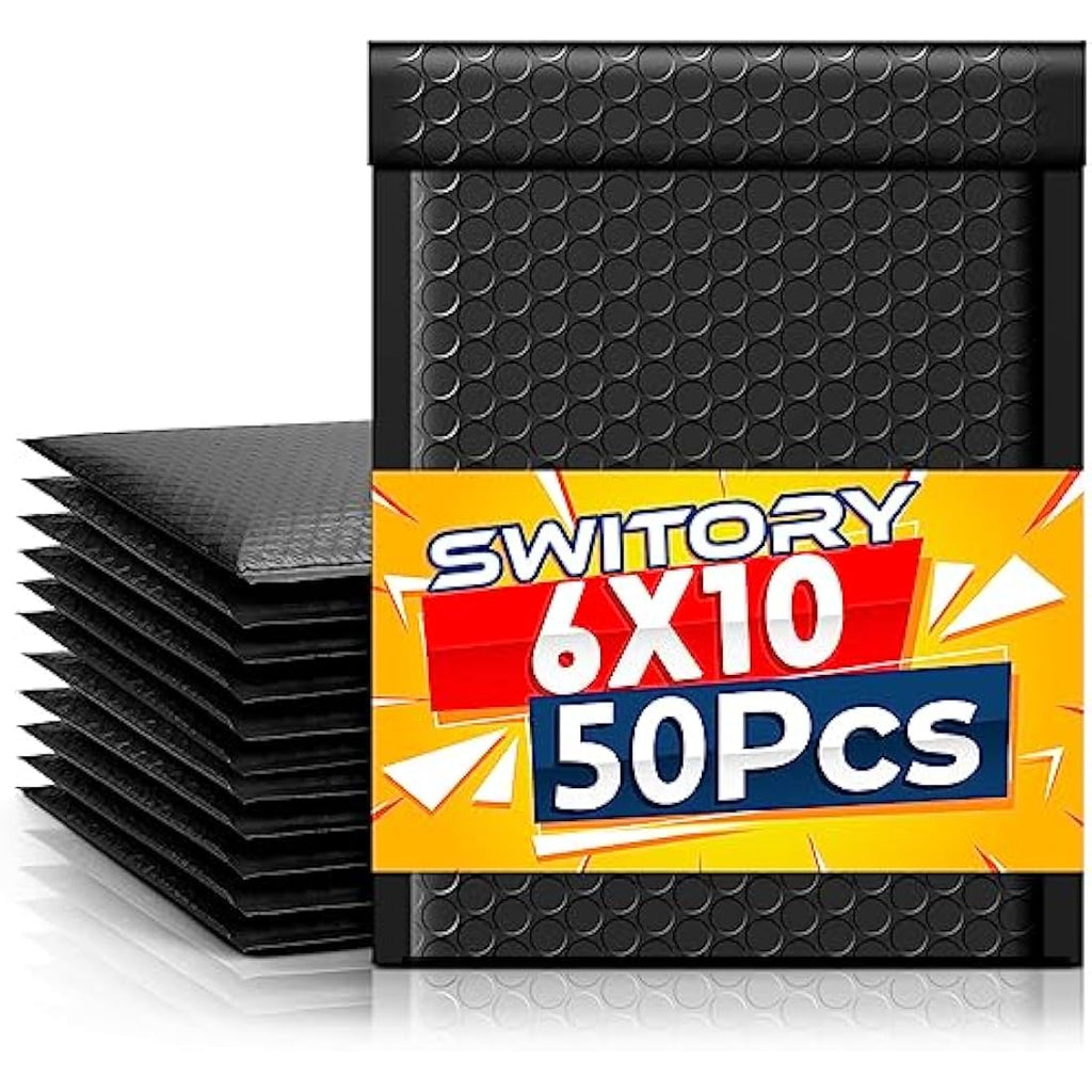 Switory Black Bubble Mailers 6x10 Inch - 50 Pack Padded Poly Envelopes