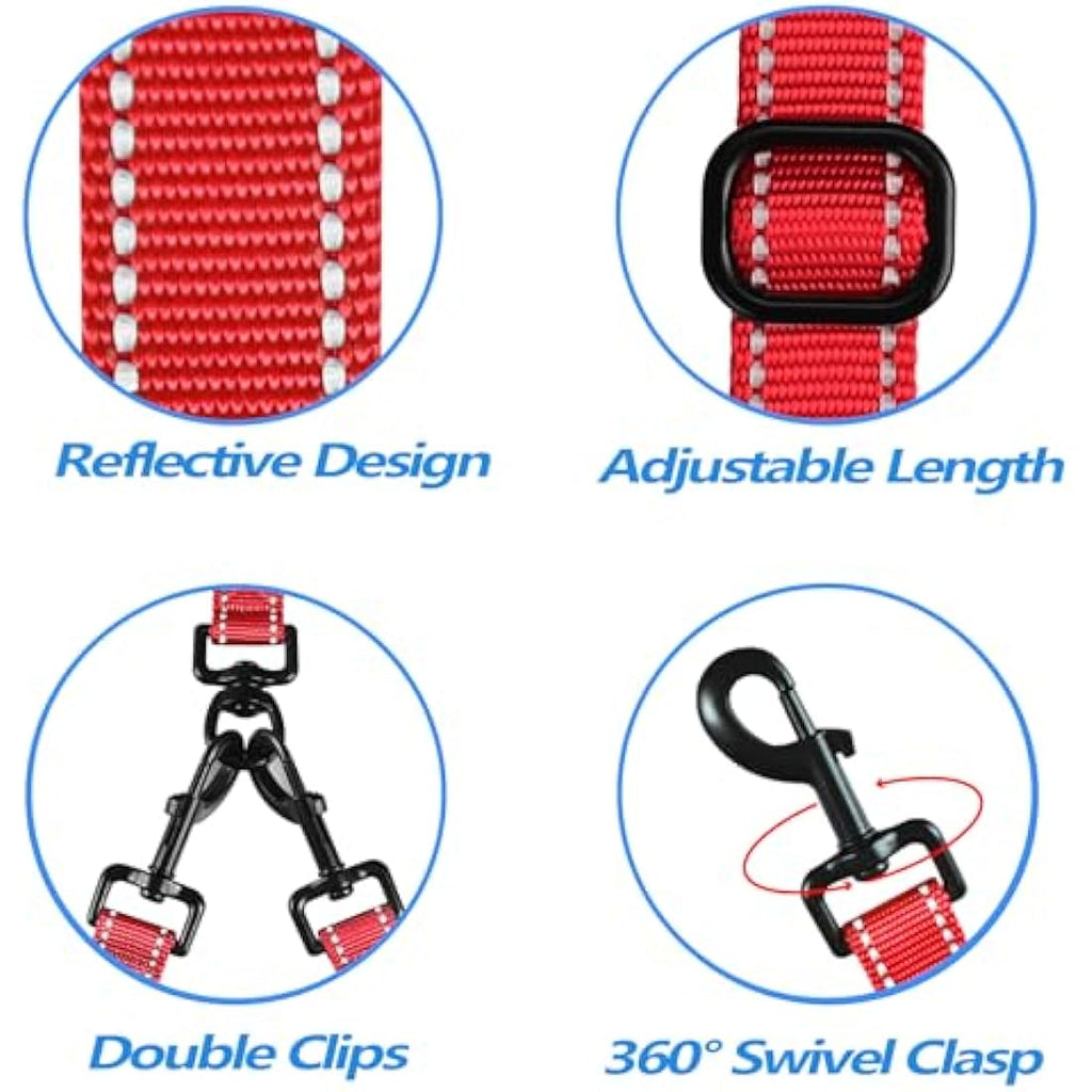 PetBonus Double Dog Leash | No Tangle Reflective Dual Lead with 4 Handles