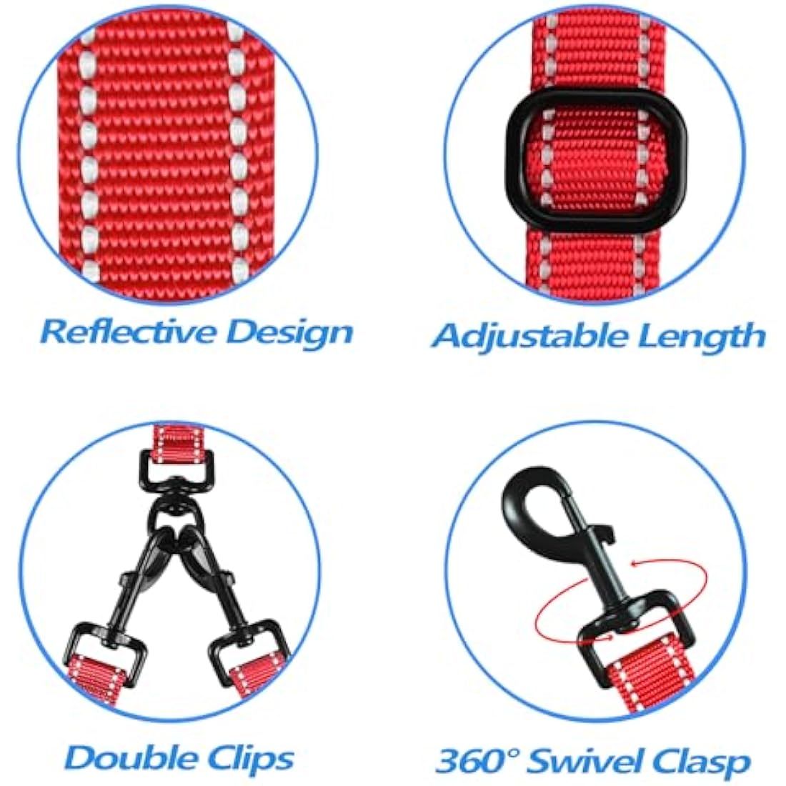 PetBonus Double Dog Leash | No Tangle Reflective Dual Lead with 4 Handles