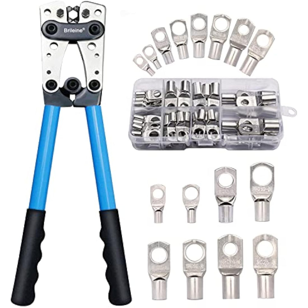 Brileine Battery Cable Crimping Tool Kit with 60PCS Copper Ring Terminals