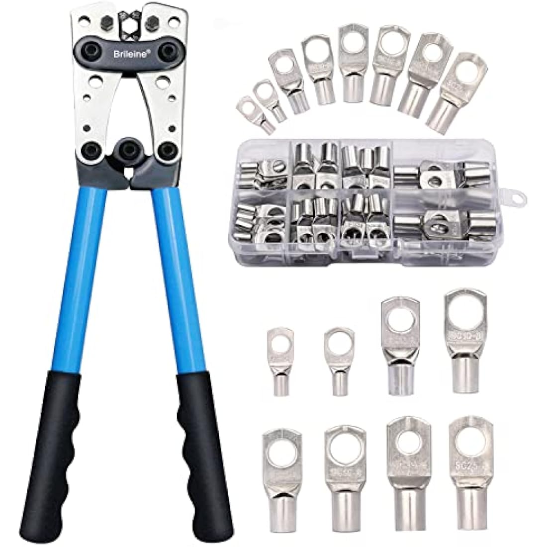 Brileine Battery Cable Crimping Tool Kit with 60PCS Copper Ring Terminals