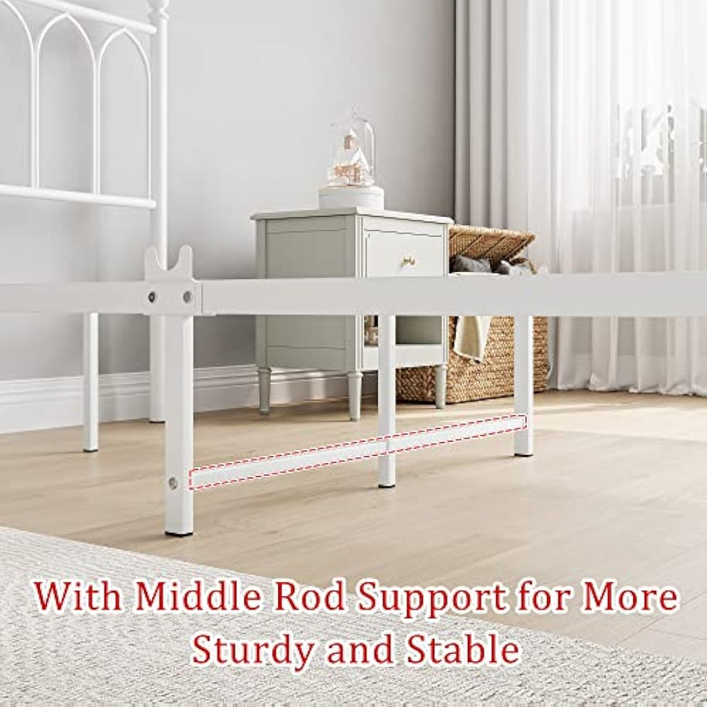 JELUTE Single Metal Bed Frame with Headboard and Footboard - White