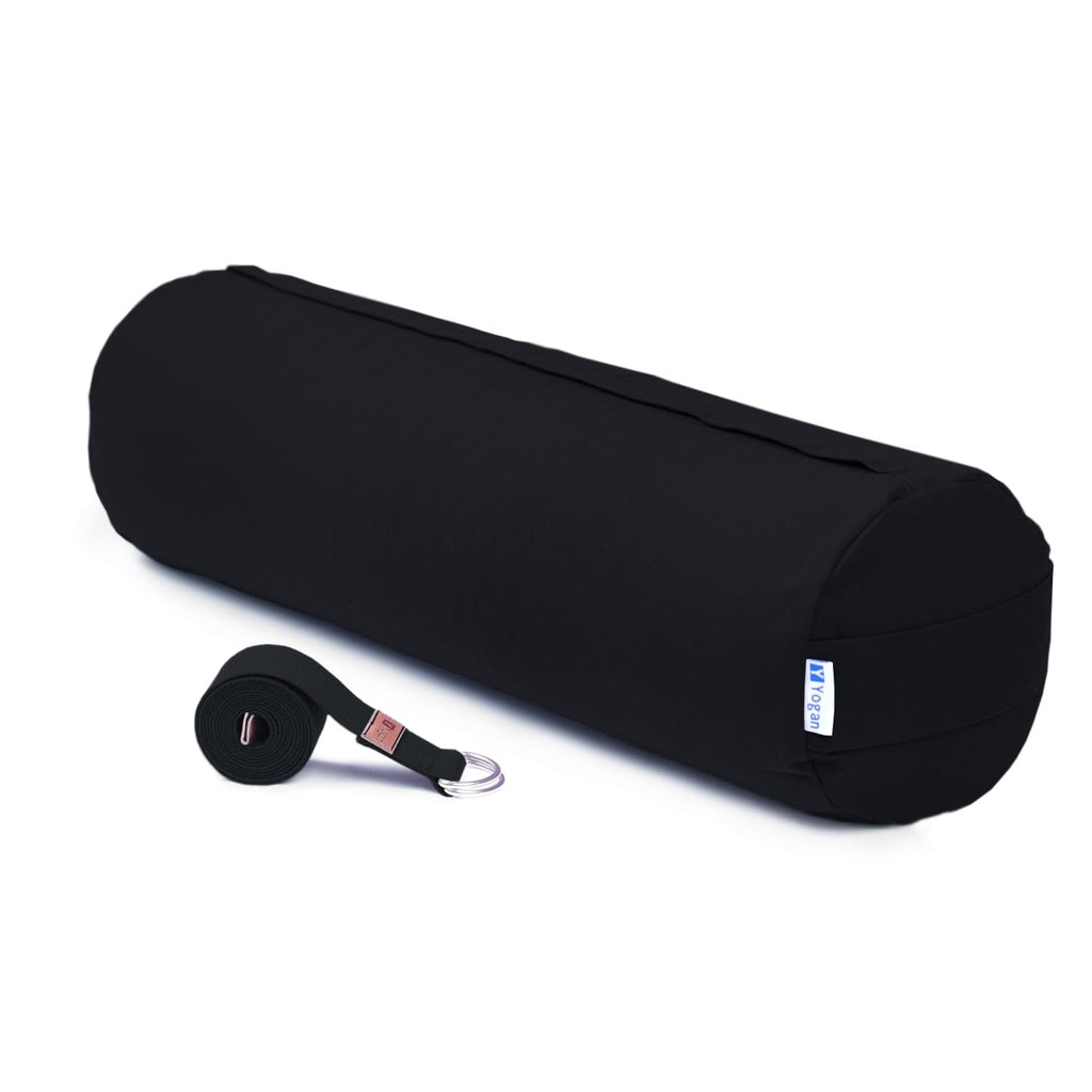 Yogan Yoga Bolster & Strap Set | Organic Cotton Buckwheat Cushion