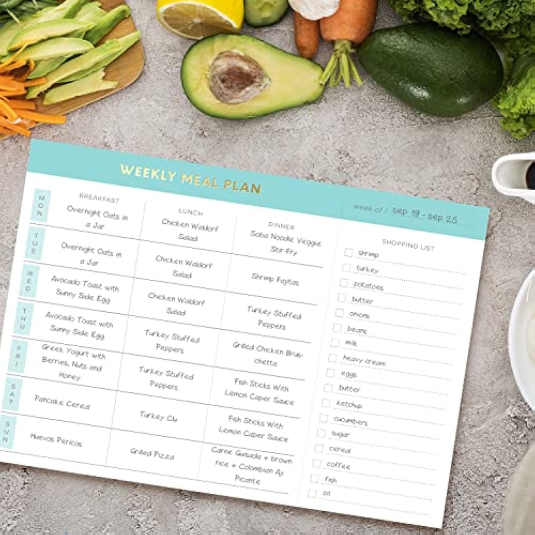 Sweetzer & Orange Weekly Meal Planner – Magnetic Grocery List Notepad, Teal