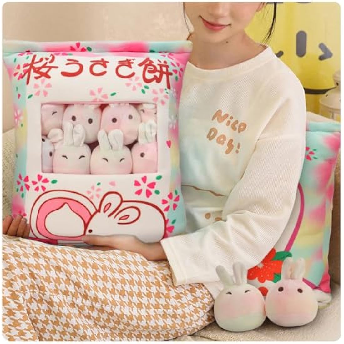 Kawaii Bunny Snack Pillow | 6 Removable Rabbit Plush Toys