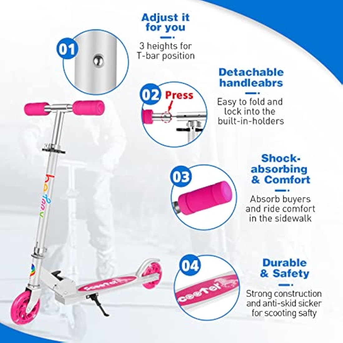BELEEV V1 Kids Folding Kick Scooter | 2-Wheel Light Up Scooter for Ages 3-12