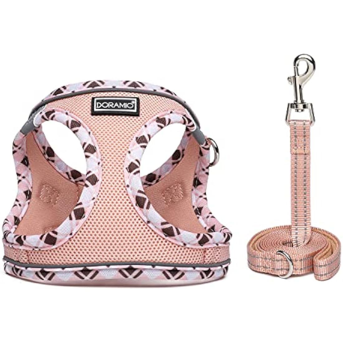 DORAMIO Step-in Dog Harness and Leash Set – Reflective Mesh Vest, Champagne