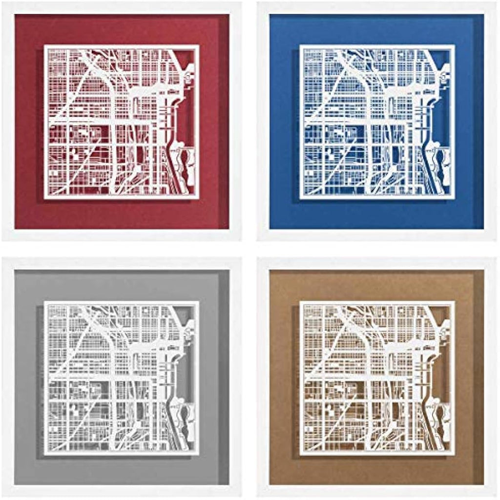 O3 Design Studio Chicago Paper Cut Map | Framed 9x9 Wall Art Decor