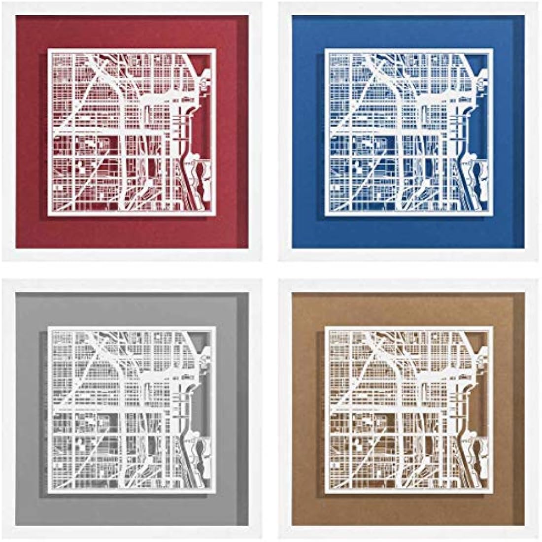 O3 Design Studio Chicago Paper Cut Map | Framed 9x9 Wall Art Decor