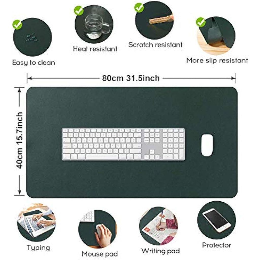 DOBAOJIA Large PU Leather Desk Pad – Waterproof Mouse Mat, Dark Green