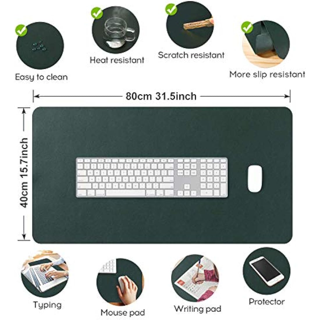 DOBAOJIA Large PU Leather Desk Pad – Waterproof Mouse Mat, Dark Green