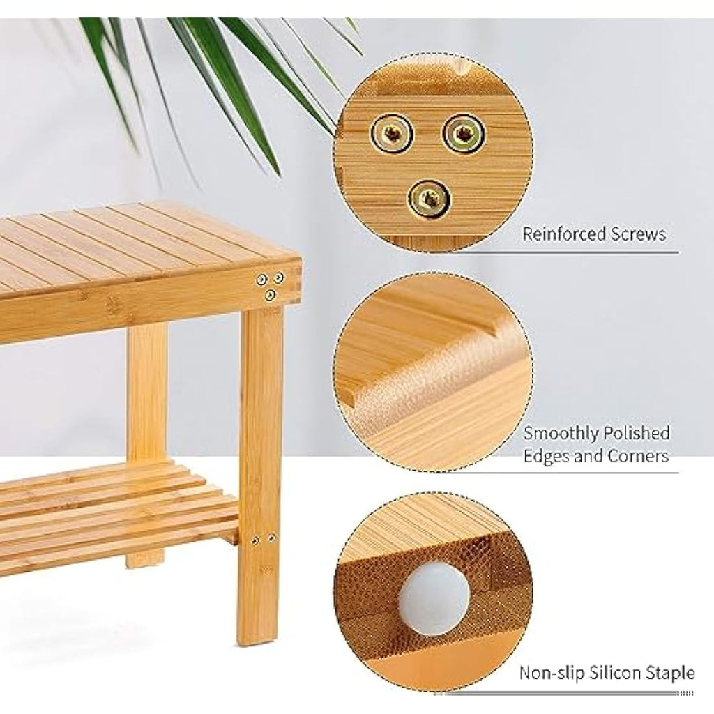 Bamboo Shower Stool – Non-Slip Wooden Bathroom Bench