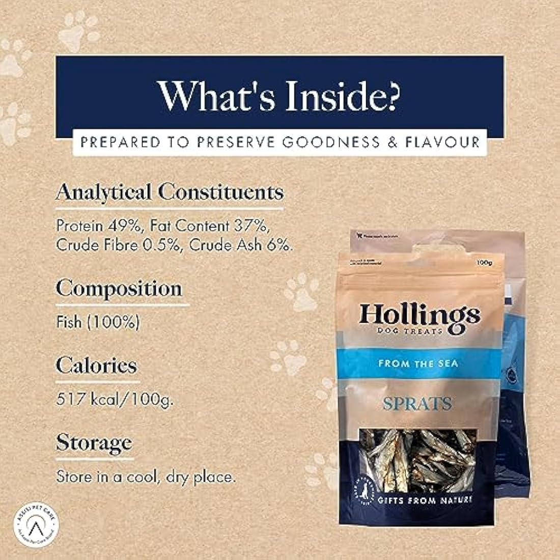 Hollings Natural Sprats Dog Treats | Grain Free & Air Dried - 100g (10 Pack)