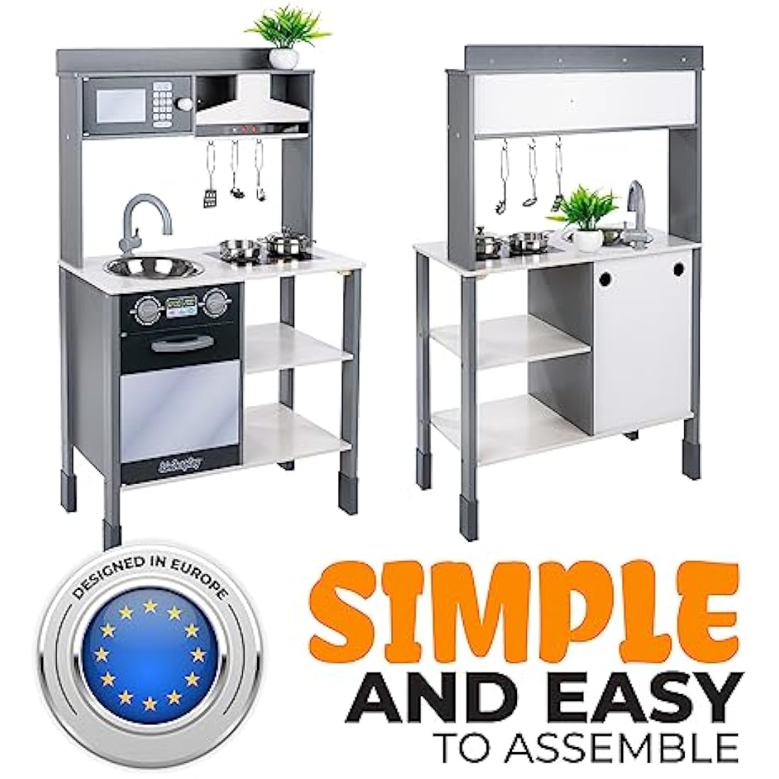 Kinderplay Wooden Toy Kitchen with Interactive Range Hood - GS0062