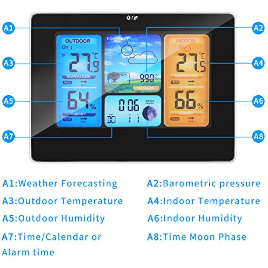 Powcan Wireless Weather Station | Digital Indoor Outdoor Thermometer (Black)