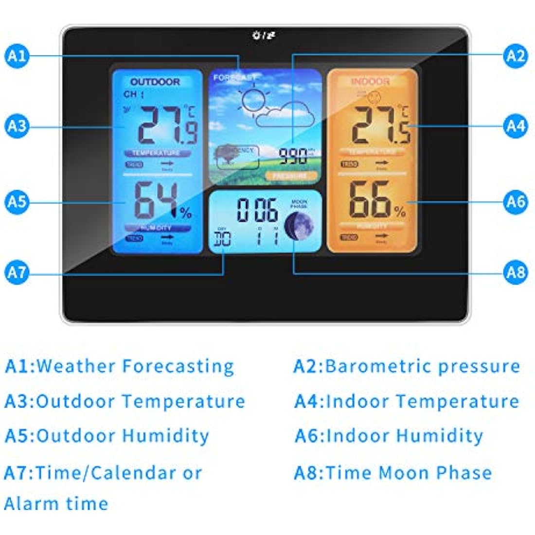 Powcan Wireless Weather Station | Digital Indoor Outdoor Thermometer (Black)