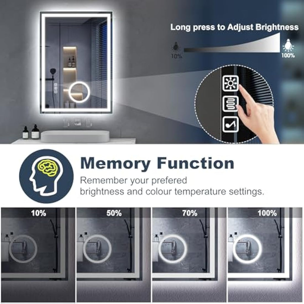 S'bagno Bluetooth LED Bathroom Mirror | 5x Magnifier & Anti-Fog | 80x60cm