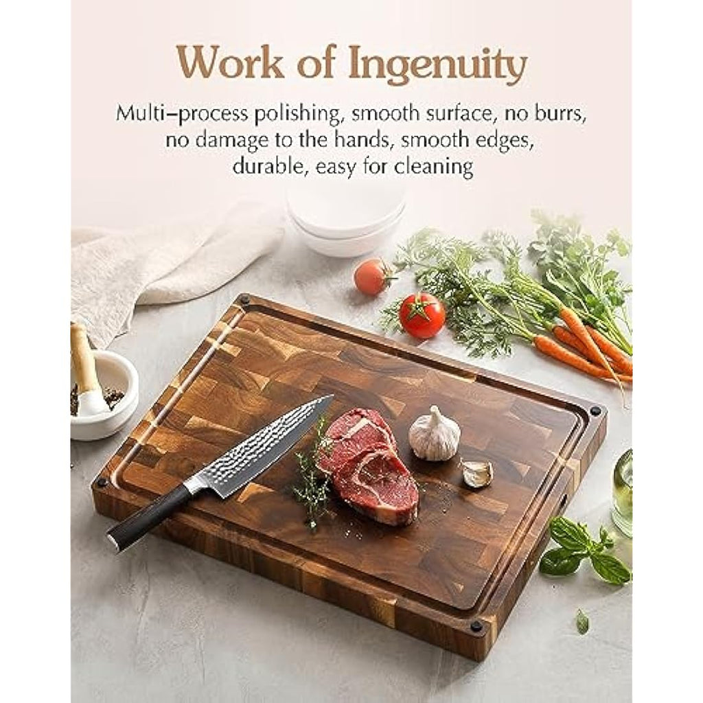 XINZUO Acacia Wood End Grain Cutting Board – Large Reversible Butcher Block