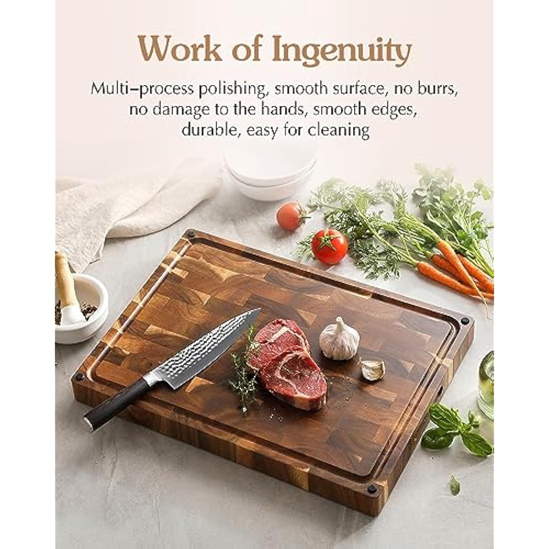 XINZUO Acacia Wood End Grain Cutting Board – Large Reversible Butcher Block