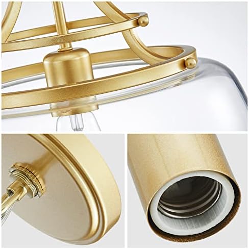 WUZUPS Industrial Gold Farmhouse Chandelier | Round Glass Pendant Light