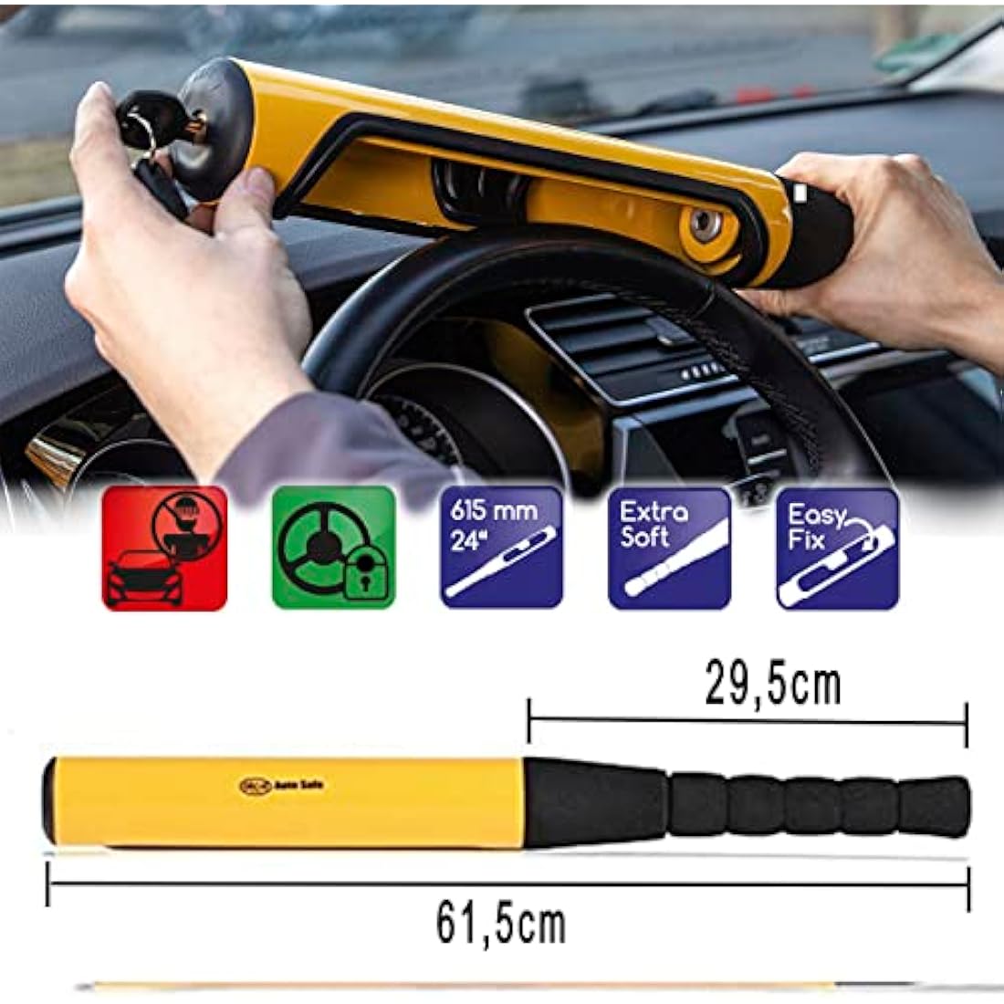 Alca Heavy Duty Steering Wheel Lock – Baseball Bat Security Clamp