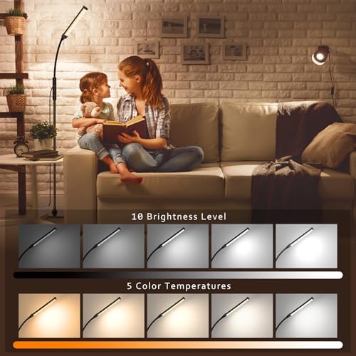 Mojimdo LED Floor Lamp – Dimmable Gooseneck Reading Light with Remote