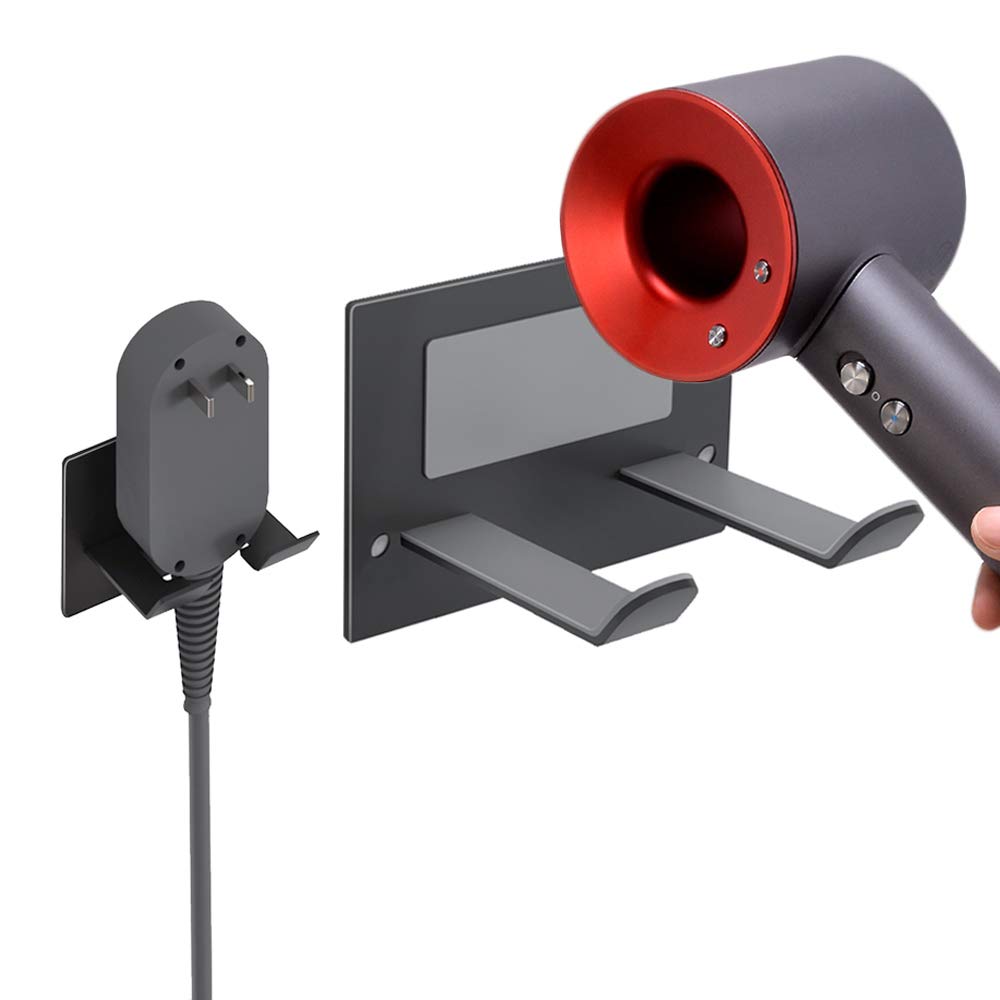 XIGOO Wall Mounted Hair Dryer Holder – Black Metal Hair Tool Organizer