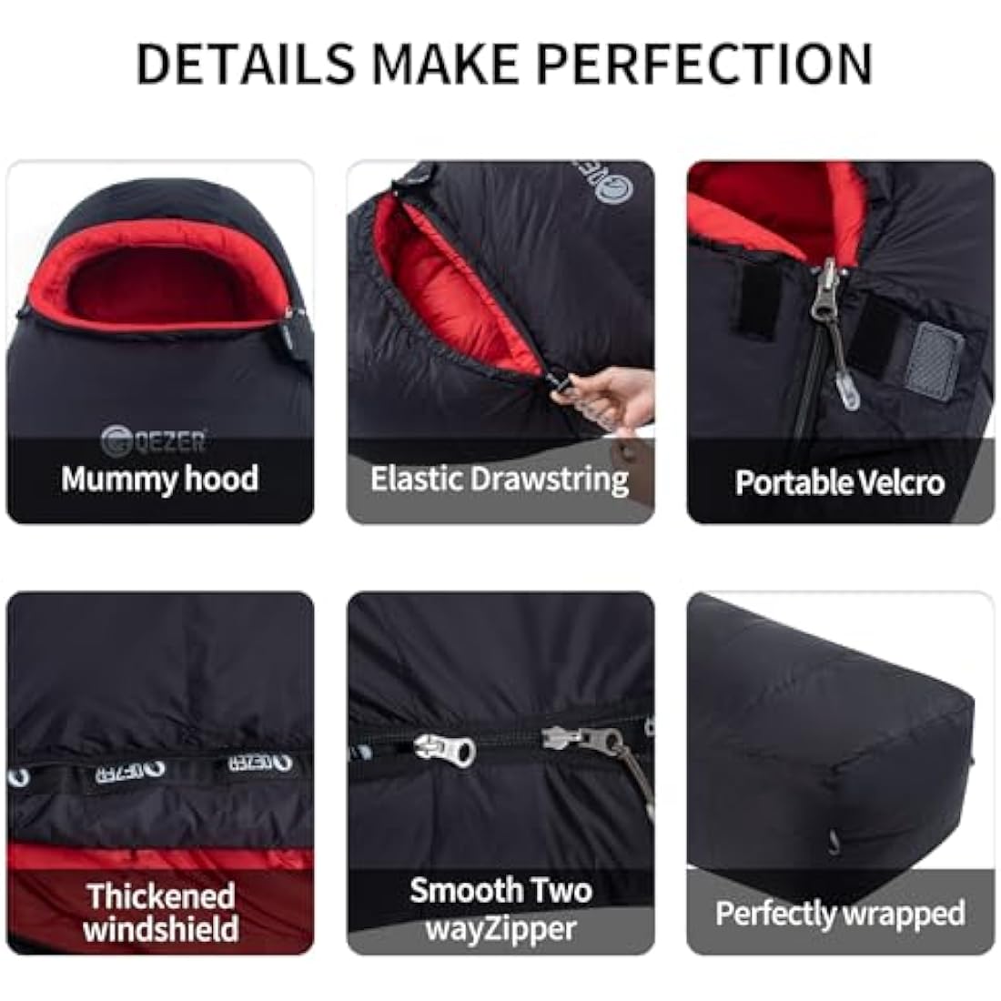 QEZER Winter Down Sleeping Bag | 660 FP Duck Down -20°C Cold Weather