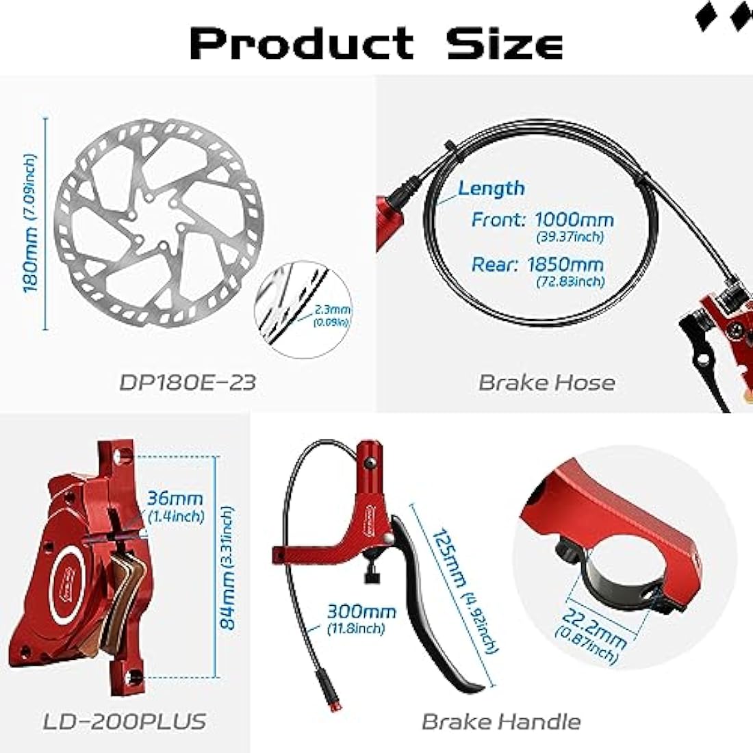 DYISLAND E-Bike Hydraulic Disc Brake Set | 4-Piston Kit with 180mm Rotors