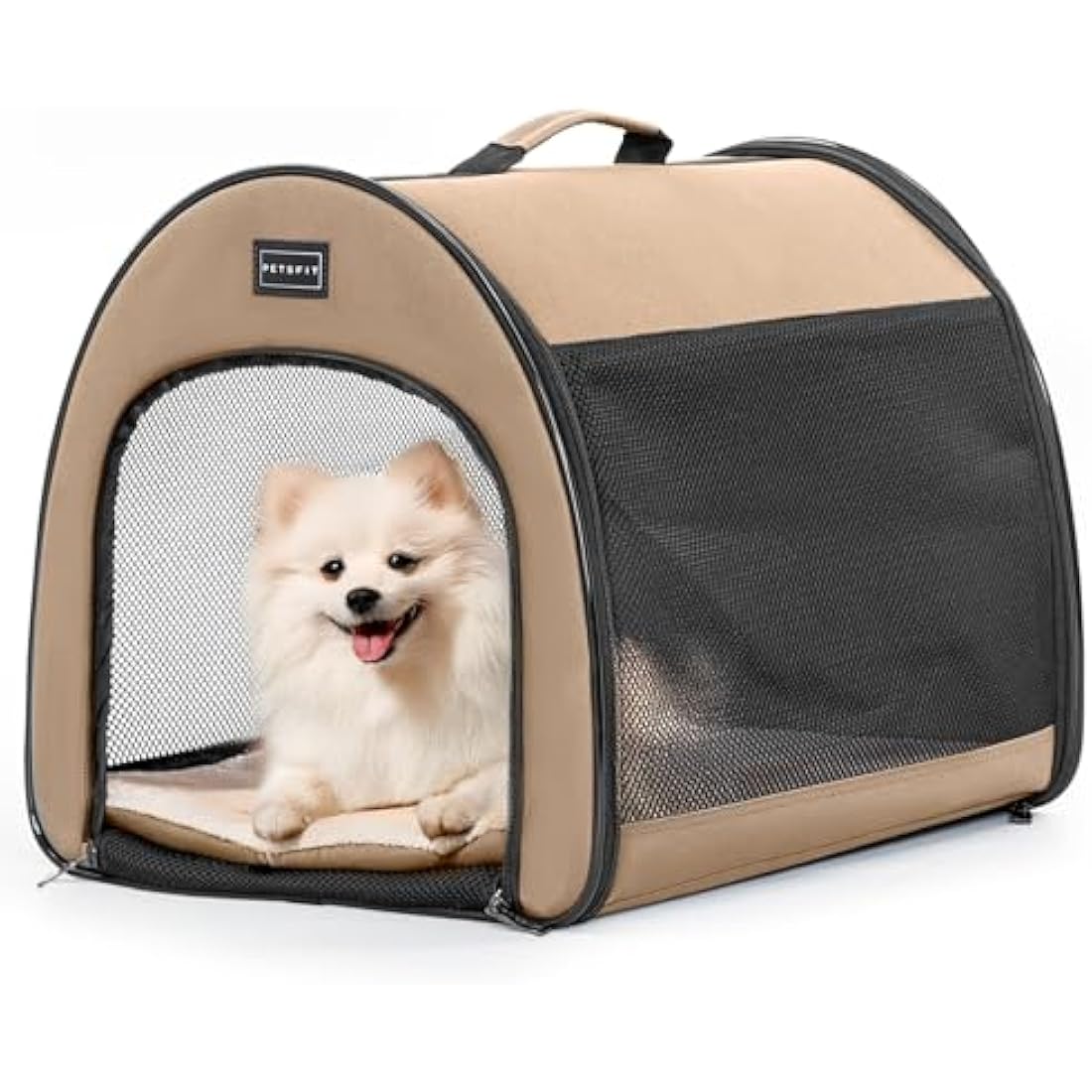 Petsfit Portable Dog Crate – 19 Inch Collapsible Soft Travel Kennel, Khaki