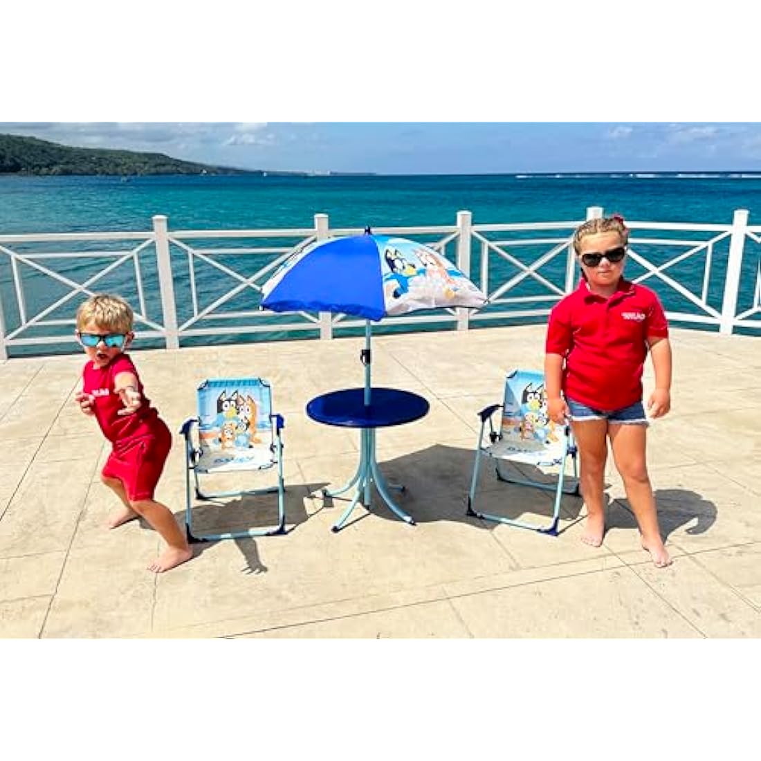 Bluey & Bingo Kids Patio Set | 4-Piece Table, Chairs & Parasol Garden Set