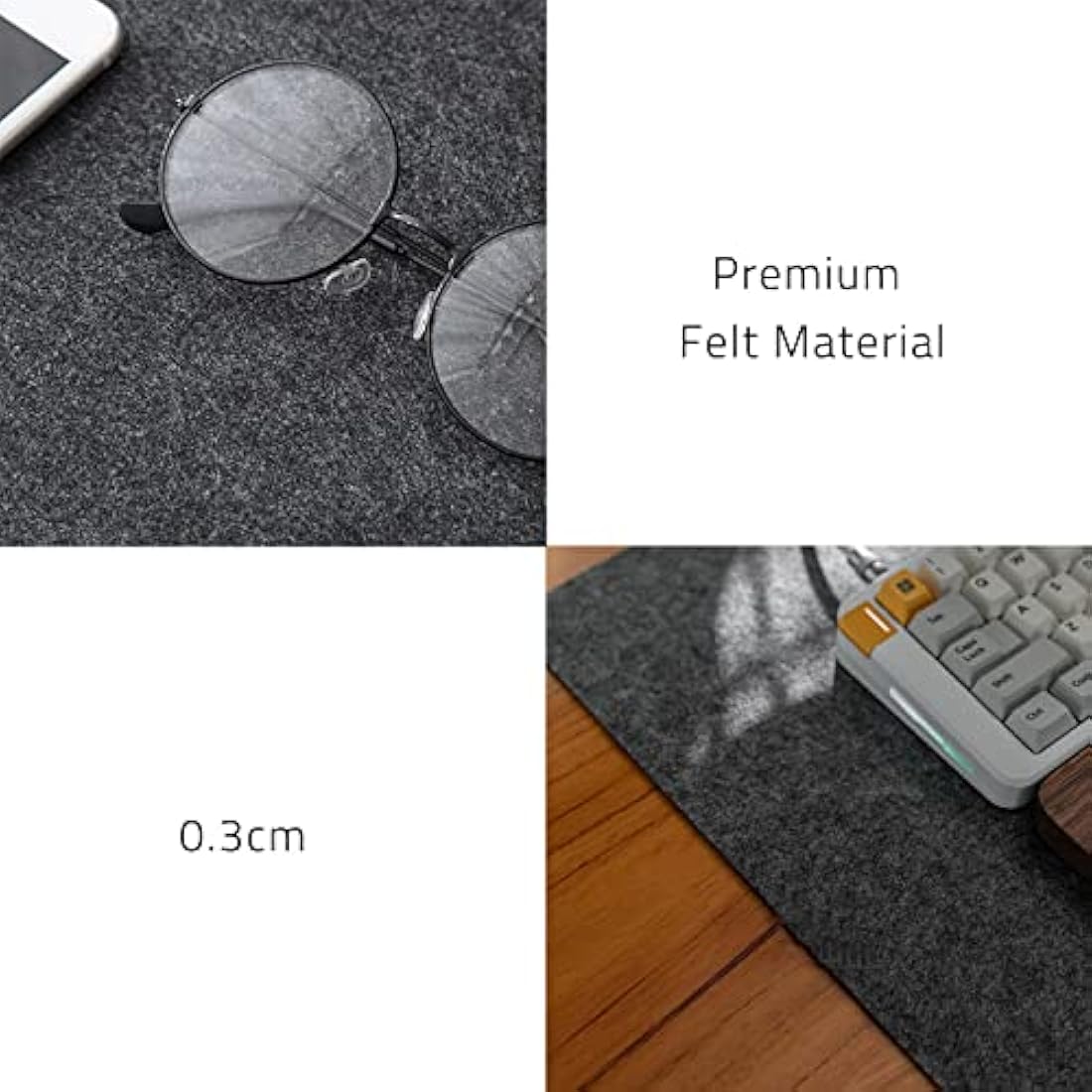 DawnTrees Felt Desk Mat - 100x40cm Extra Large Mouse Pad - Dark Grey