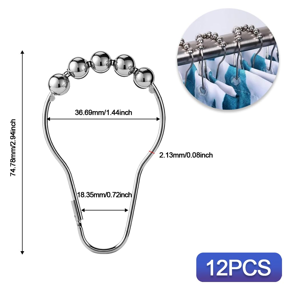 12 Pcs Stainless Steel Shower Curtain Hooks, Shower Curtains Rings, Shower-Rod Rail Rings for Bathroom Curtains Rods, Easy To Open, Close & Install - image 2