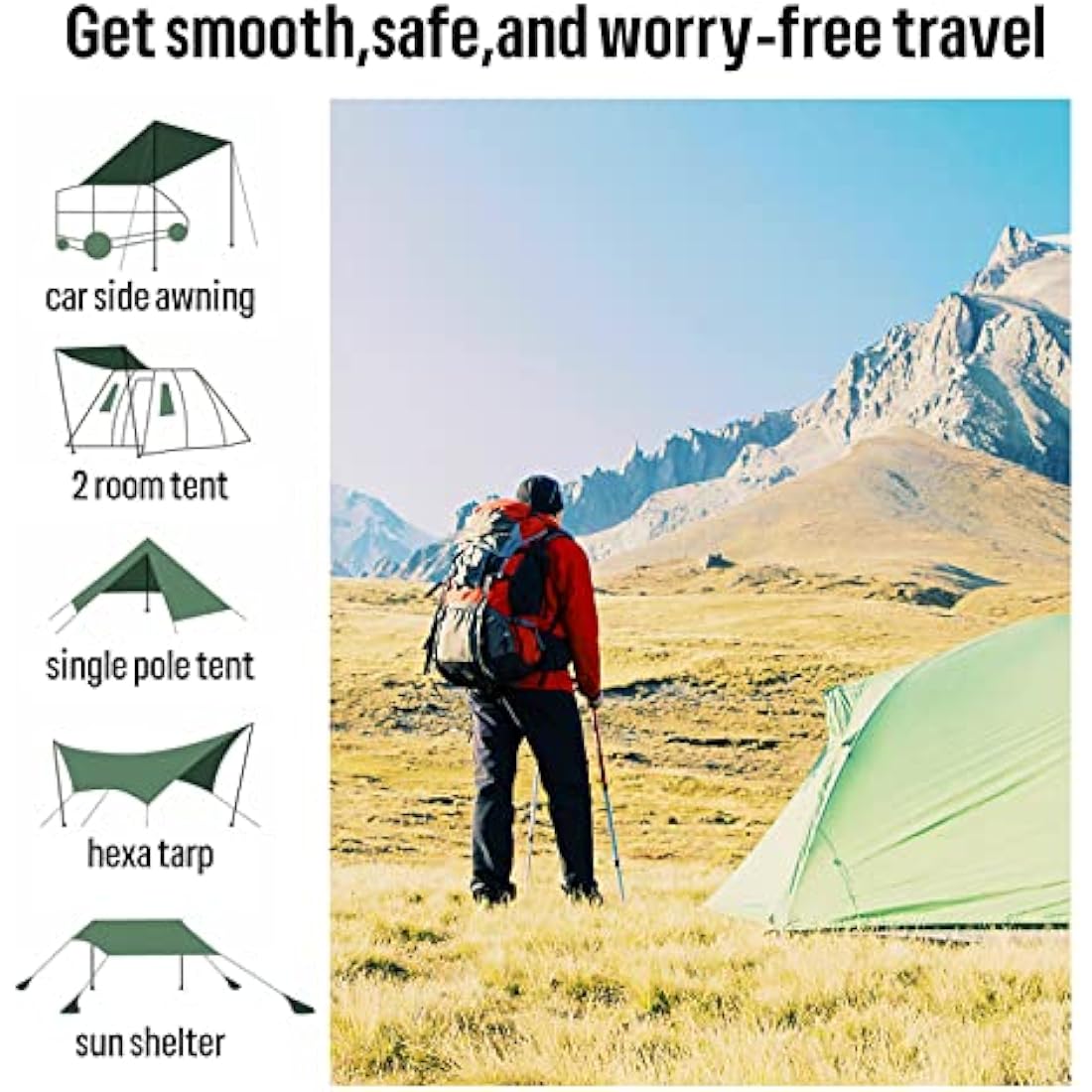KOMCLUB Adjustable Aluminum Tarp Poles | 82" Telescoping Tent Poles