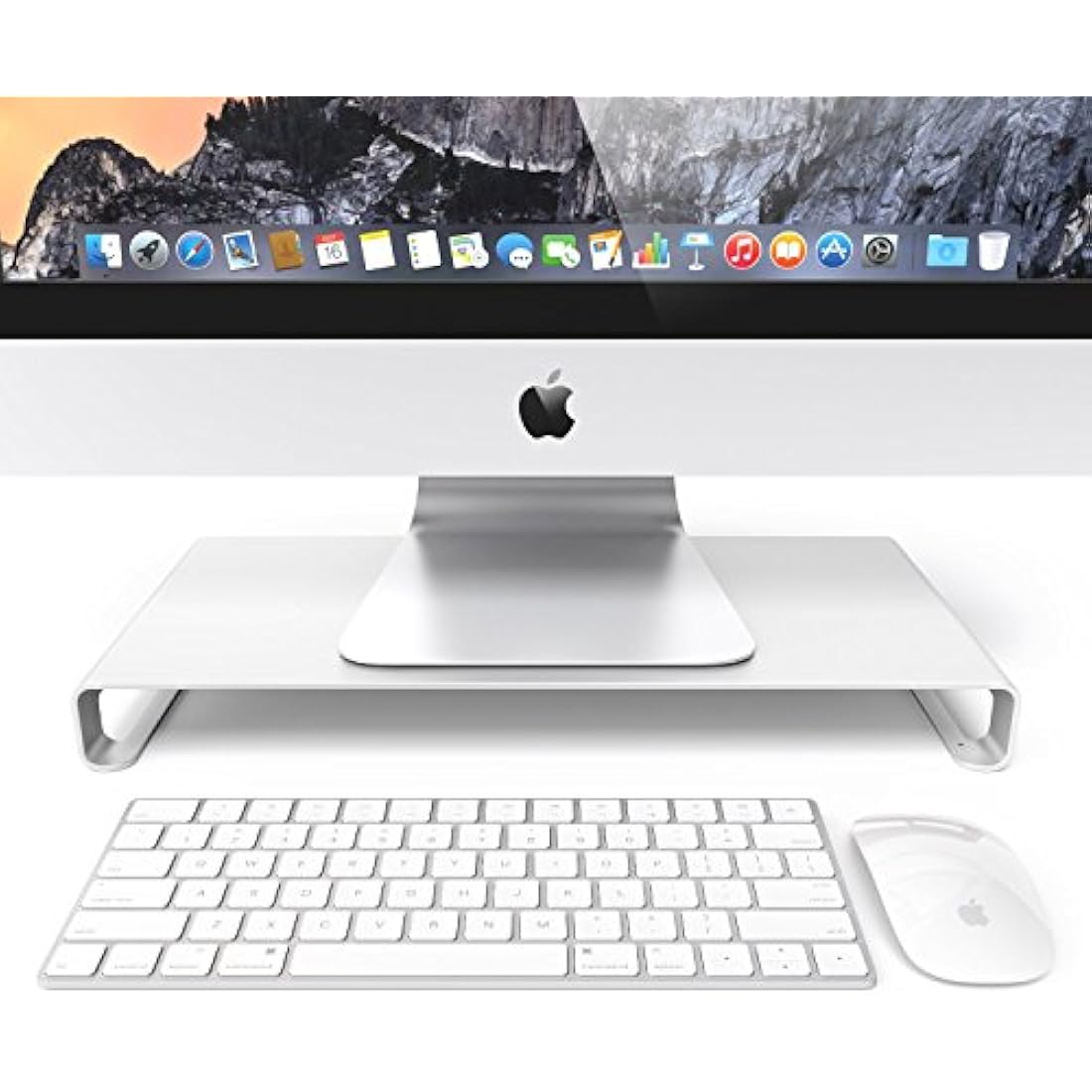 Desire2 Aluminium Monitor Stand Riser – Silver Desk Shelf for iMac & Laptop