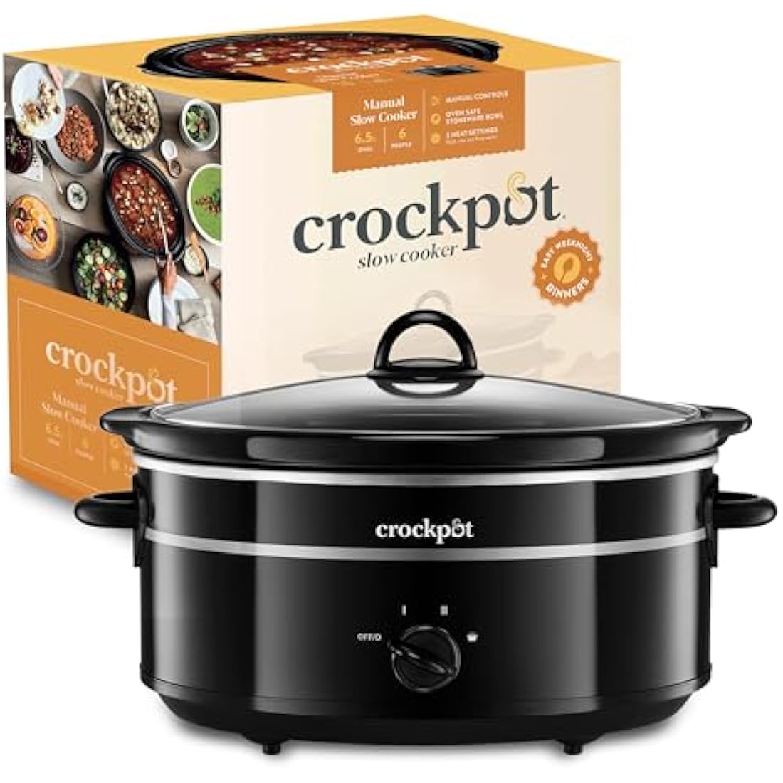 Crock-Pot Slow Cooker – 6.5L Large Ceramic Bowl with 3 Heat Settings