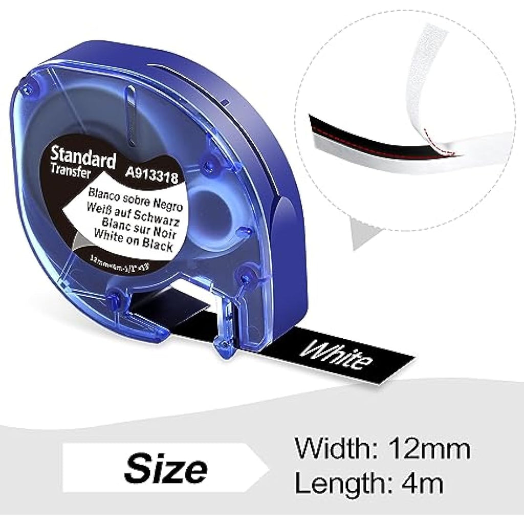 Wonfoucs Compatible Dymo LetraTag Label Tape 913318 White on Black, 5-Pack
