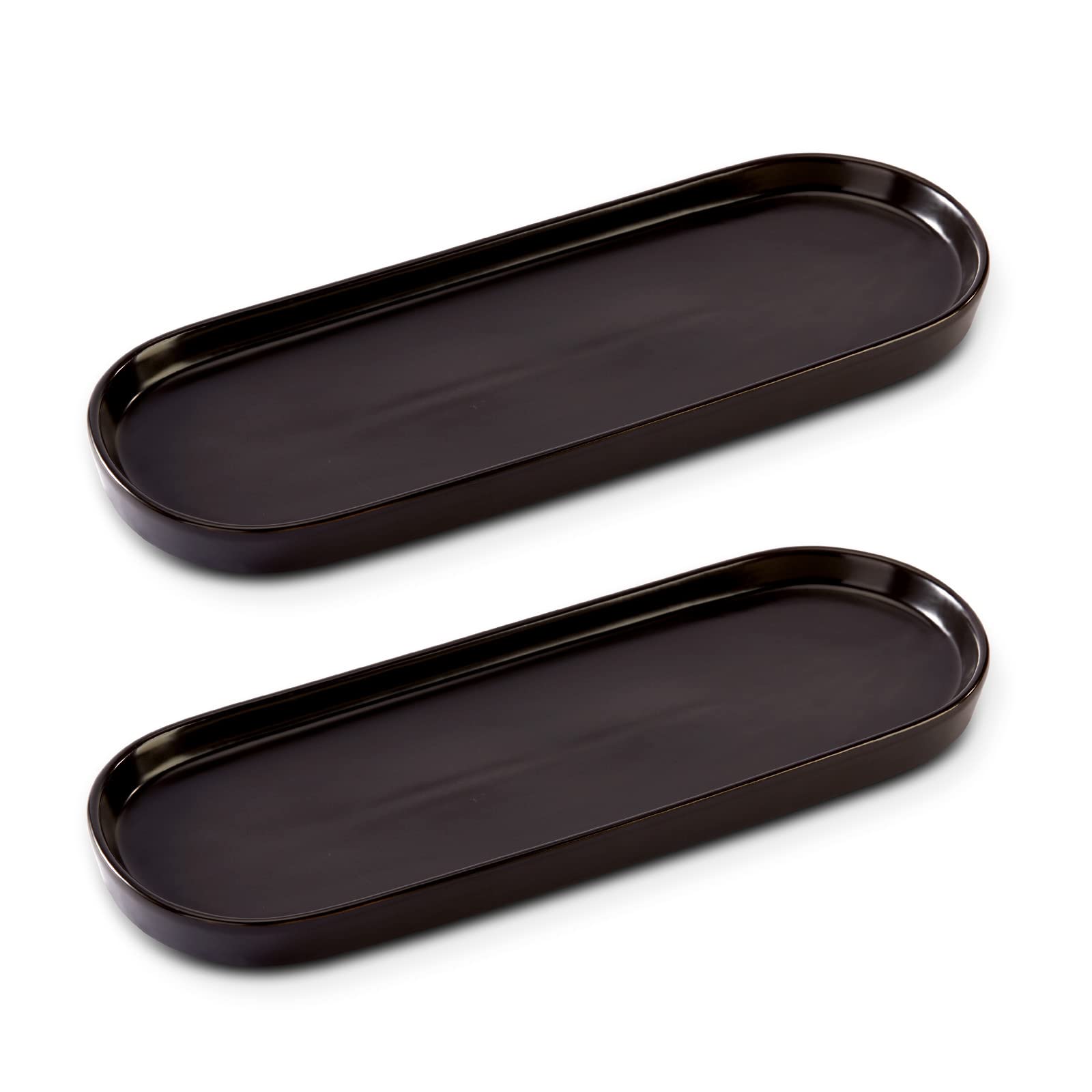 Ceramic Bathroom Vanity Tray – 2-Pack Modern Black Organizers