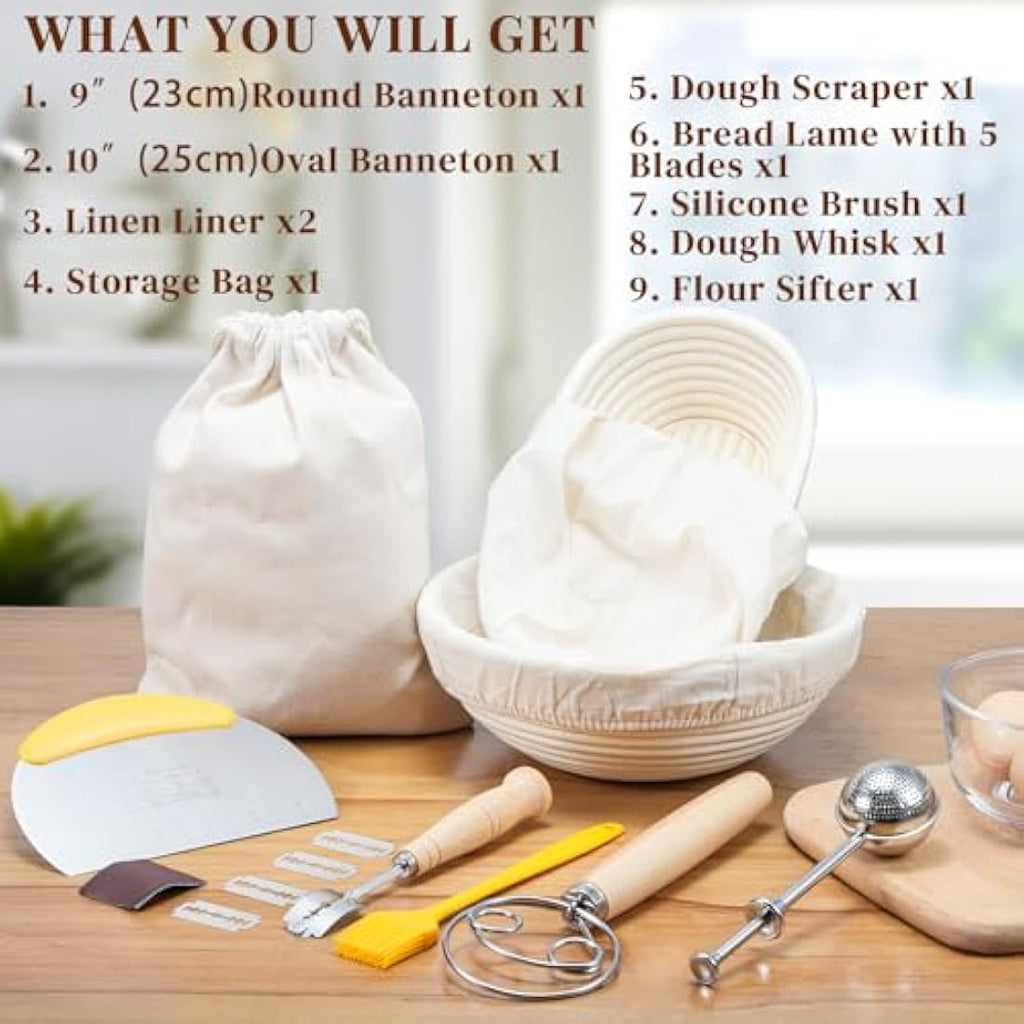 Sourdough Starter Kit | 9" & 10" Rattan Proofing Baskets