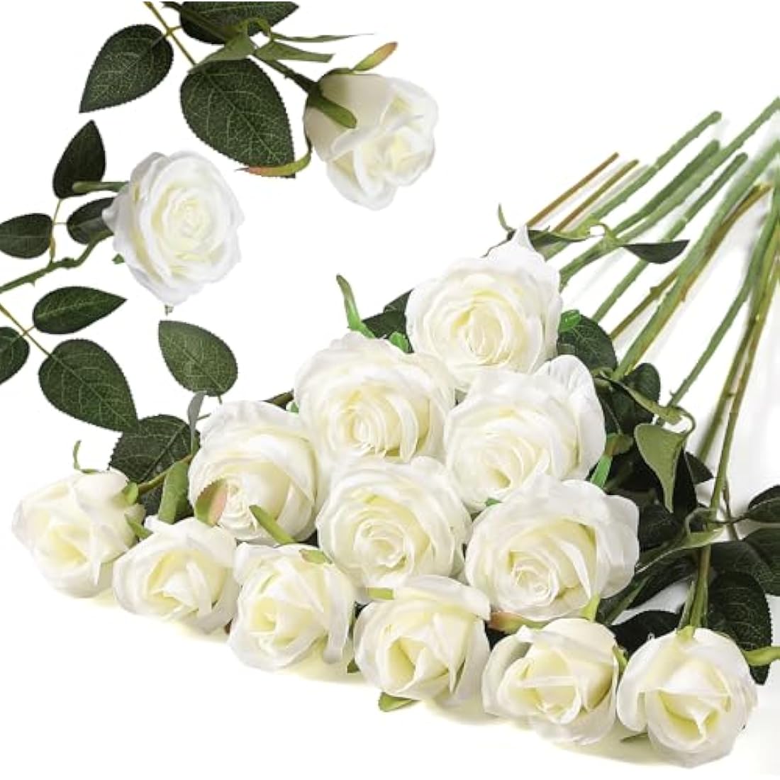 Jolof Store 12PCS Artificial Silk Roses – Cream White Wedding Decor
