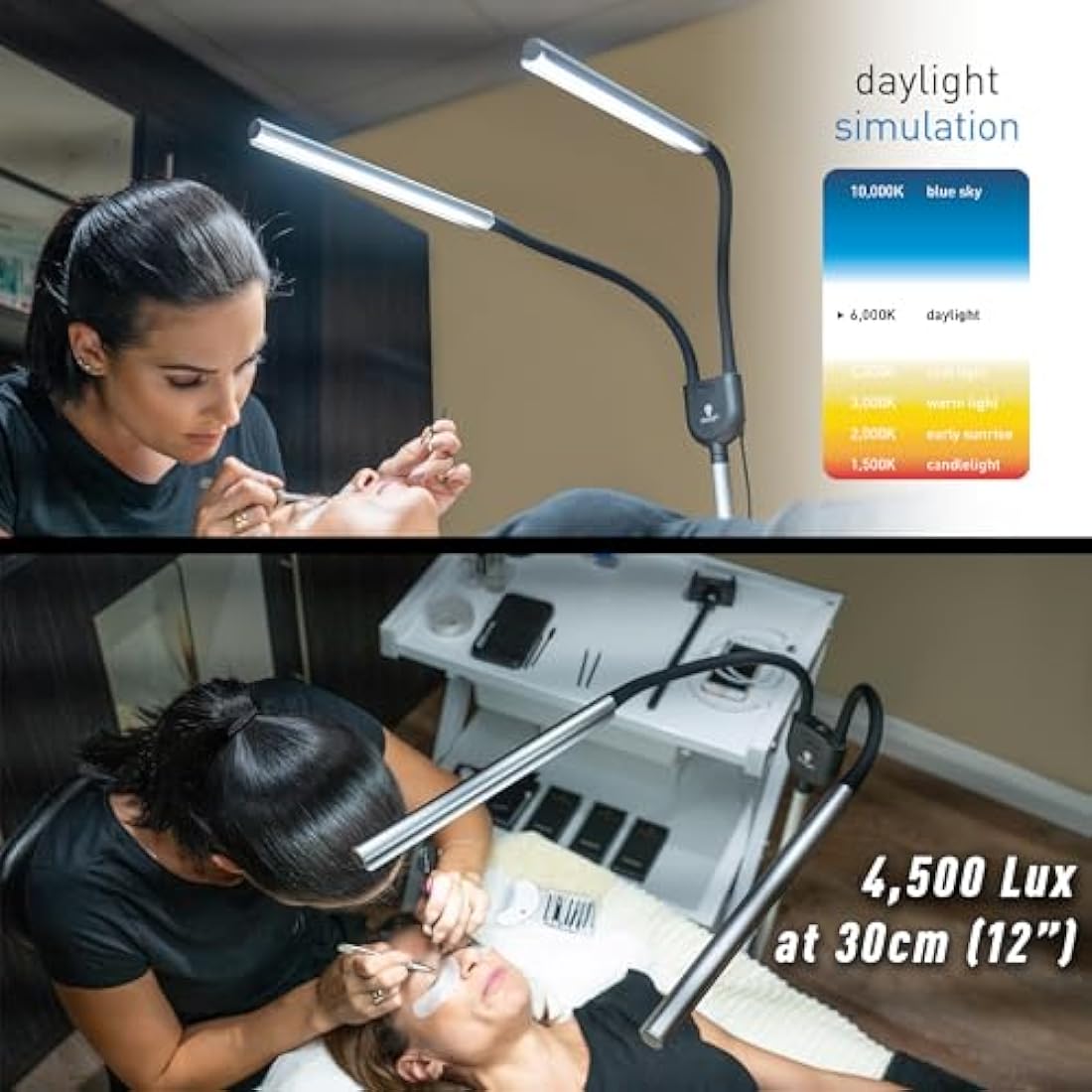 Daylight Gemini LED Floor Lamp | Dual Shade Beauty Light with Phone Holder