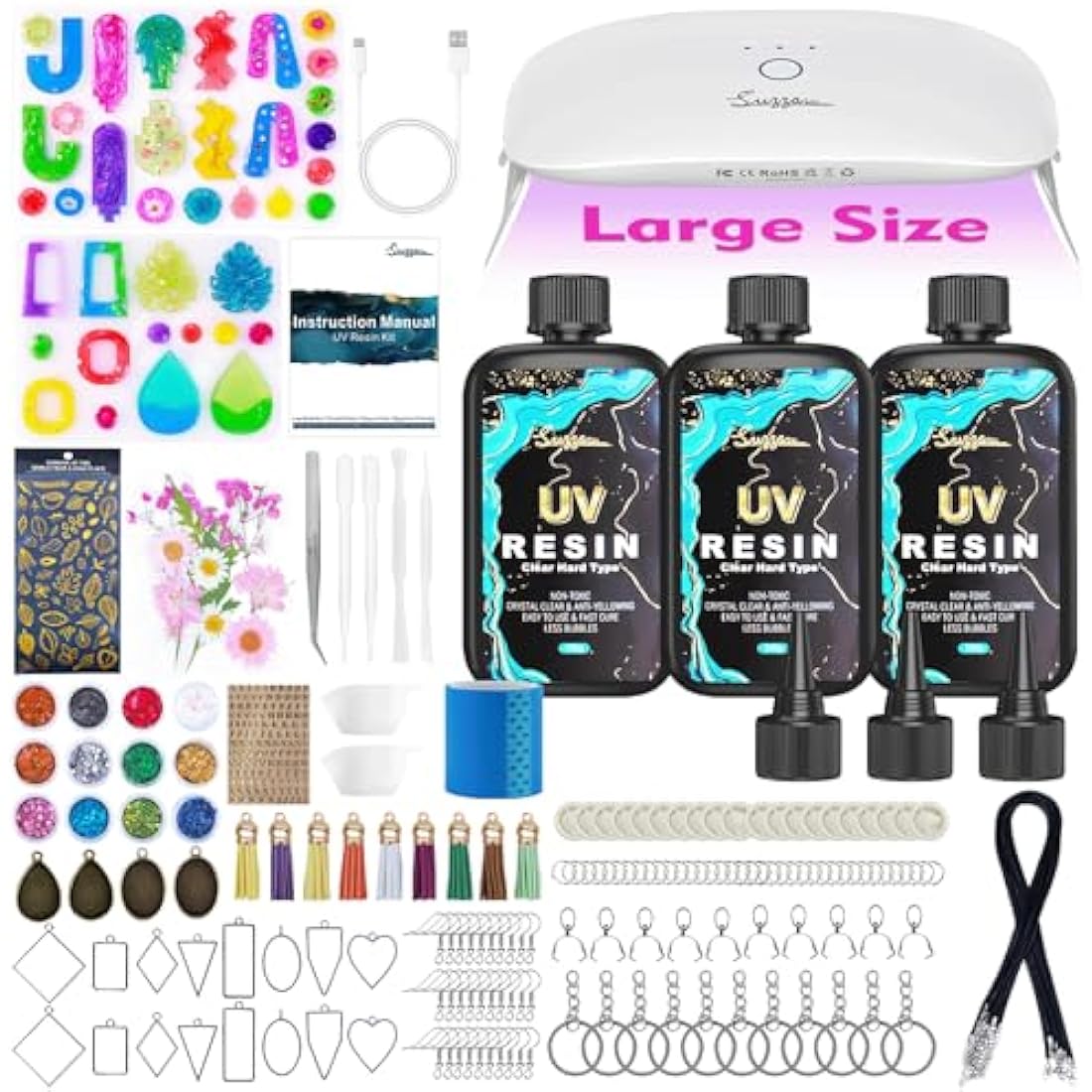 Suzzam UV Resin Kit with 30W Lamp - 300g Crystal Clear Jewelry Making Set