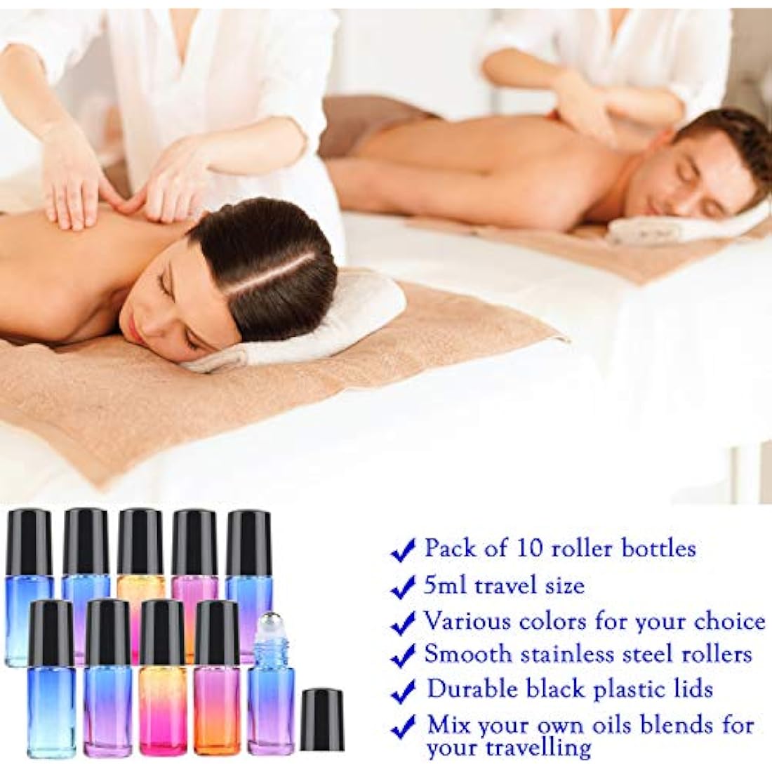10-Pack Rainbow Glass Roller Bottles for Essential Oils