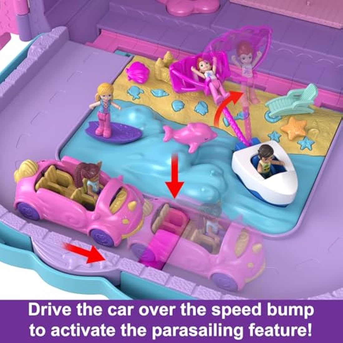 Polly Pocket Pollyville Resort Roll Away Playset with 4 Dolls & 30 Pieces